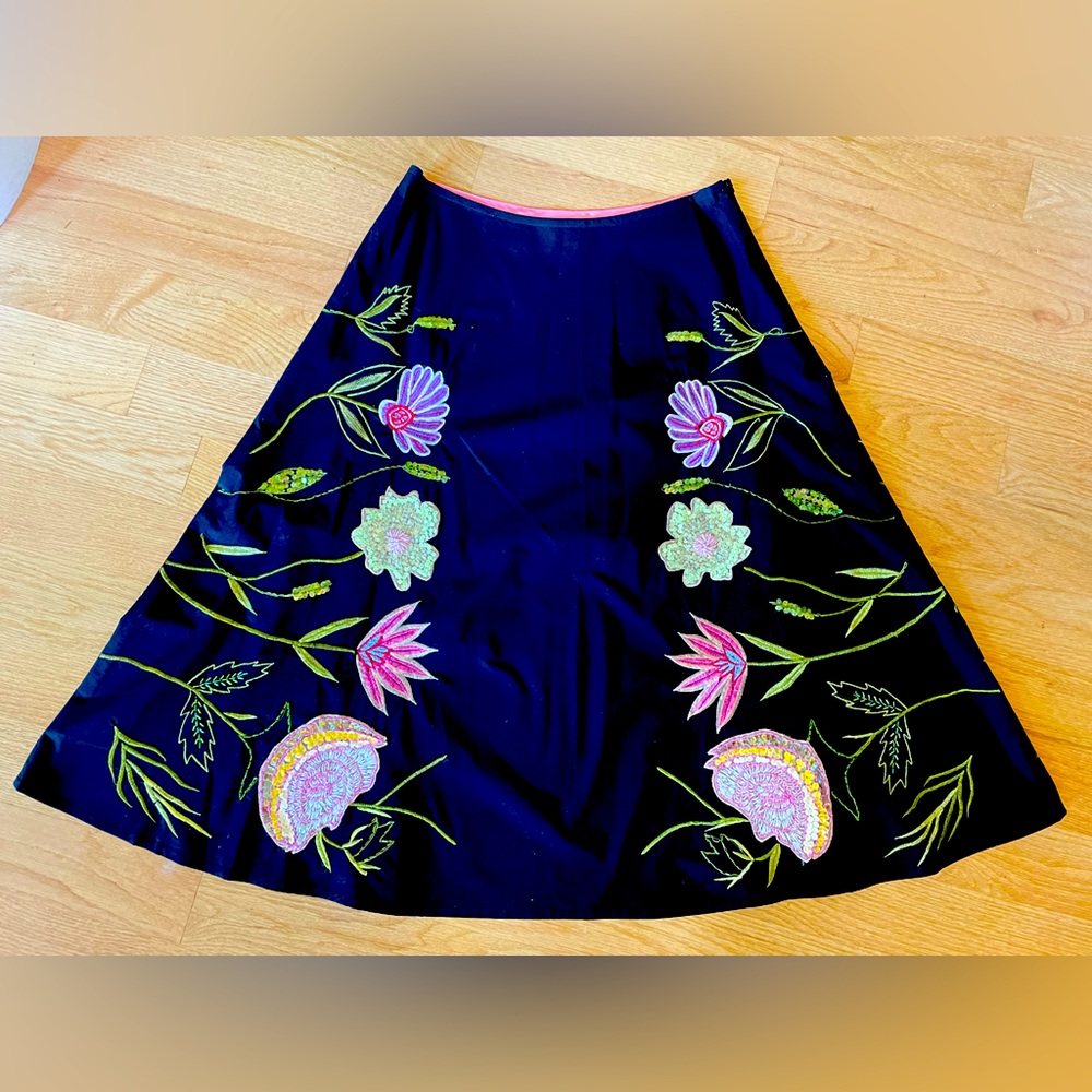 BASIL & MAUDE Anthropologie beaded sequin skirt SIZE 8